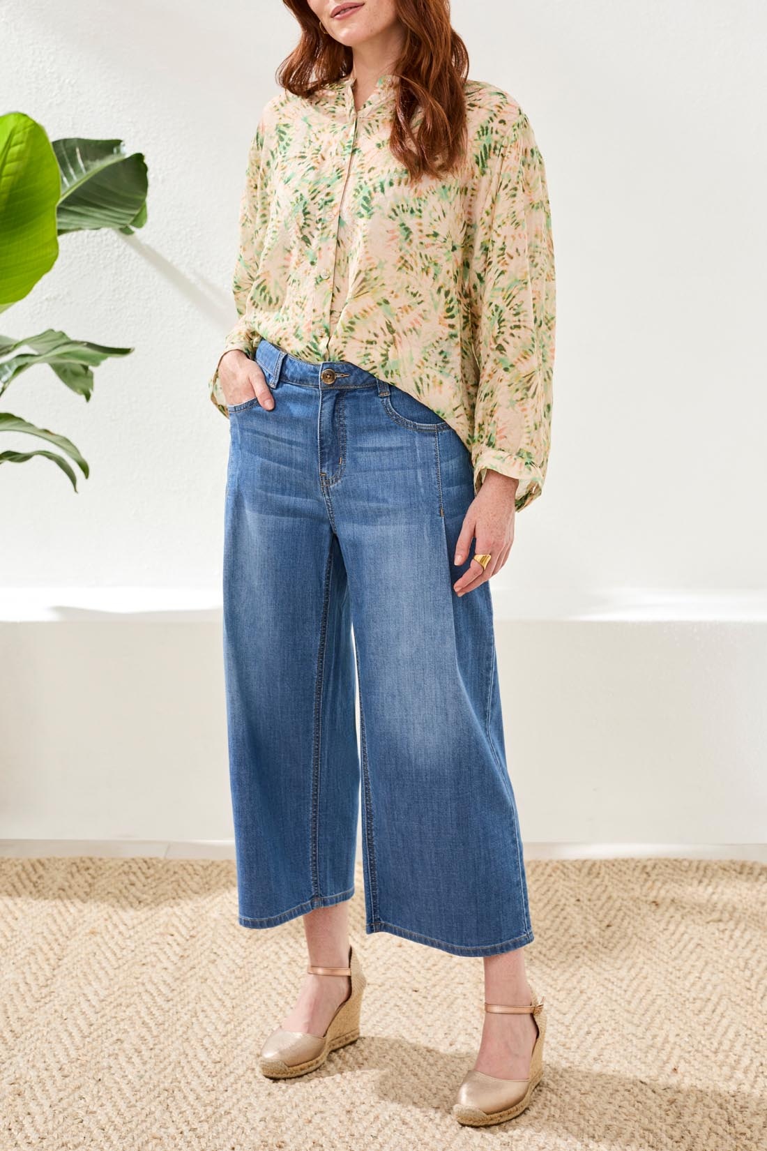 Tribal AUDREY PLEATED CROP WIDE JEANS 6189O-SS26