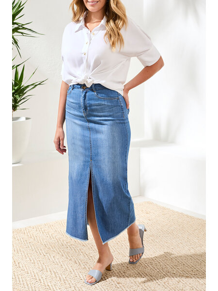 Tribal FULL LENGTH DENIM SKIRT W/FRONT SLIT 5407O-SS26