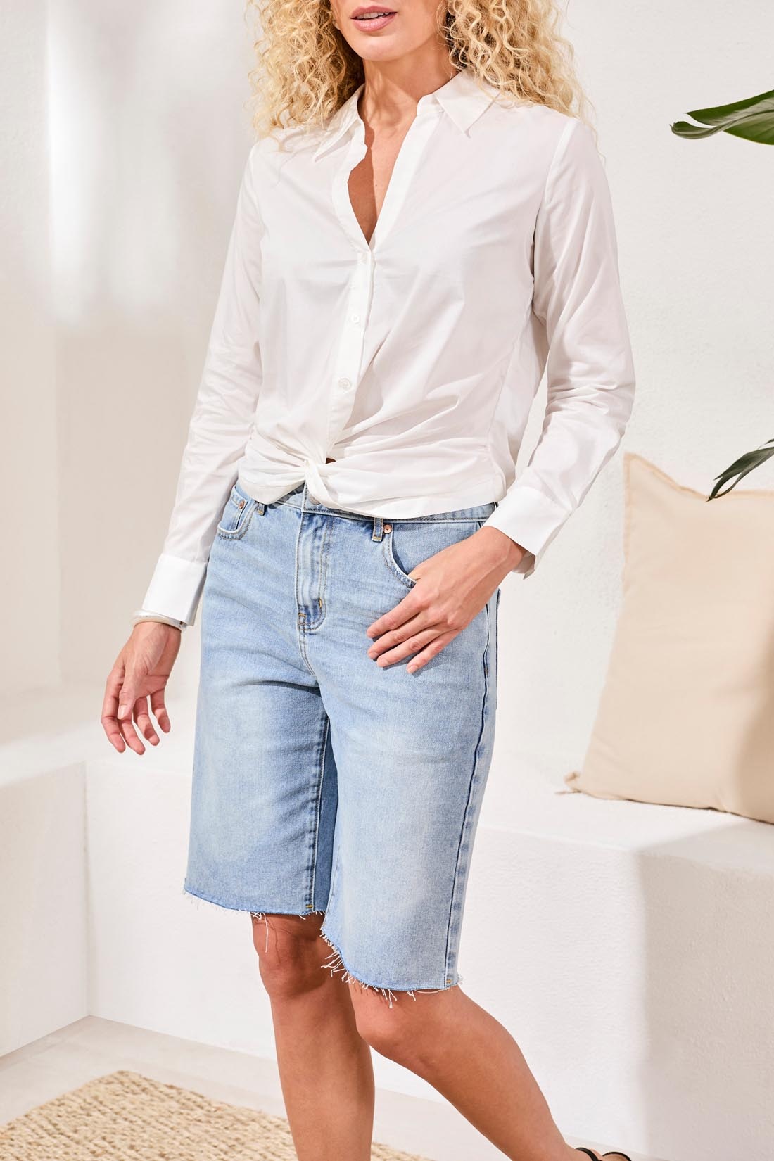 Tribal L/S SHIRT W/ FRONT KNOT & BK ELASTIC 6129O-SS26