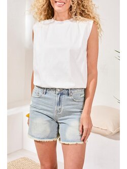 Tribal PADDED SHOULDER  BUBBLE KNIT TOP  6195O-SS26