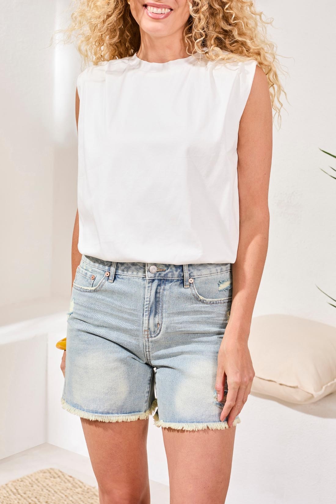 Tribal PADDED SHOULDER  BUBBLE KNIT TOP  6195O-SS26