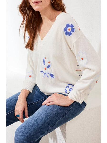 Tribal 3/4 SLV V-NECK INTARSIA  SWTR 6171O-SS26