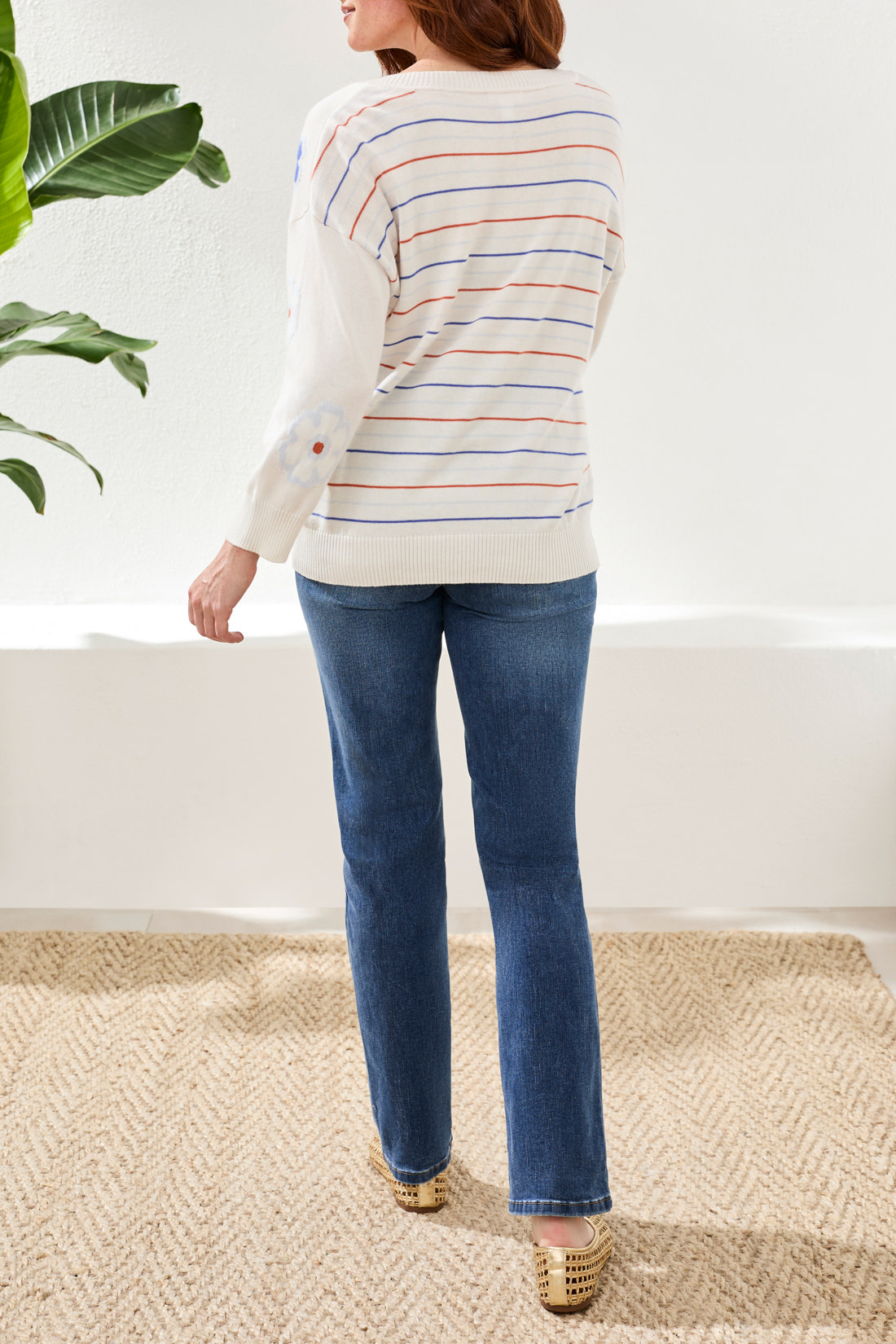 Tribal 3/4 SLV V-NECK INTARSIA  SWTR 6171O-SS26