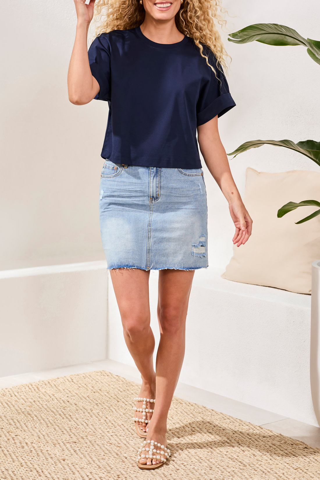 Tribal CREW NECK T-SHIRT W/TURN UP SLEEVE 5945O-SS26