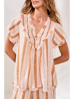 Tribal S/S BLOUSE W/ RAW EDGE & SMOCKING 6166O-SS26