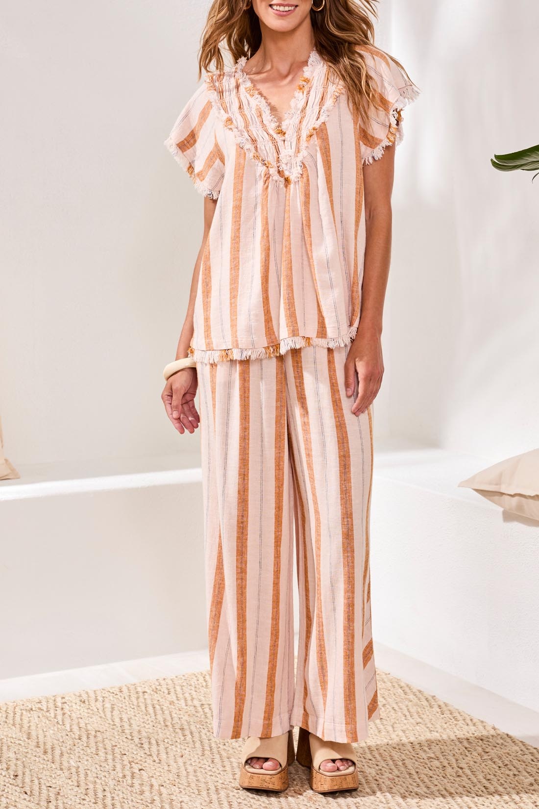 Tribal S/S BLOUSE W/ RAW EDGE & SMOCKING 6166O-SS26