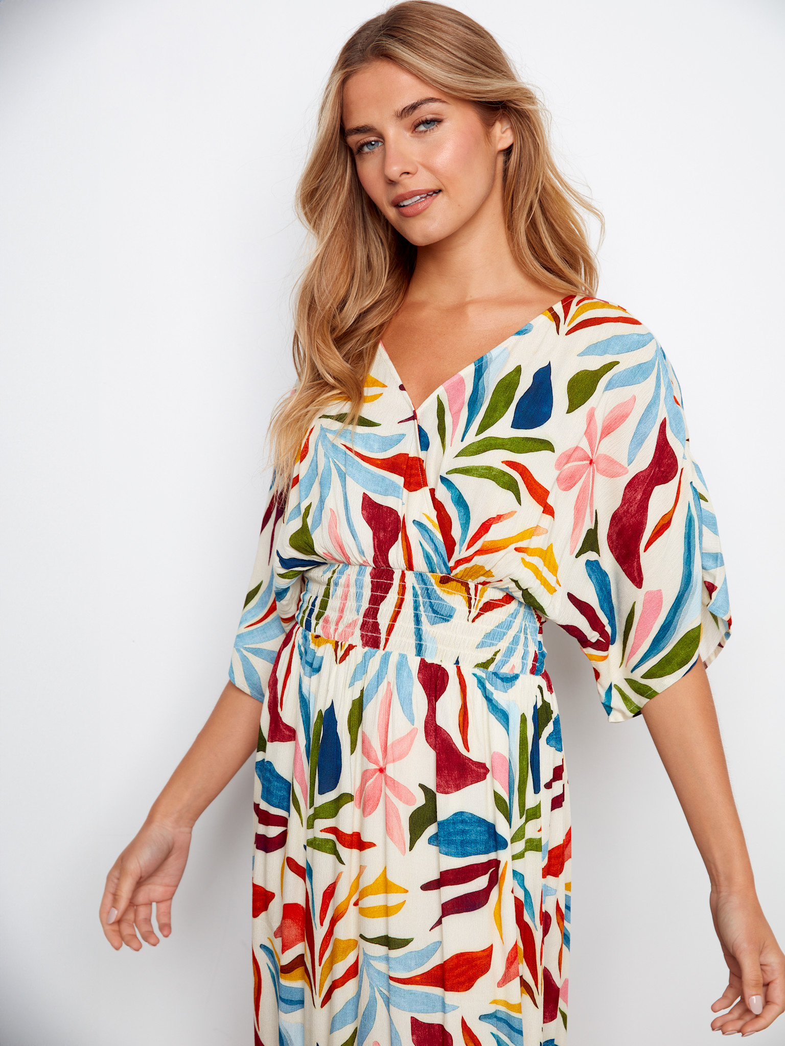 Charlie B Printed Dolman Short Sleeve Maxi Fake Wrap Dress C3201RP/496B SS26