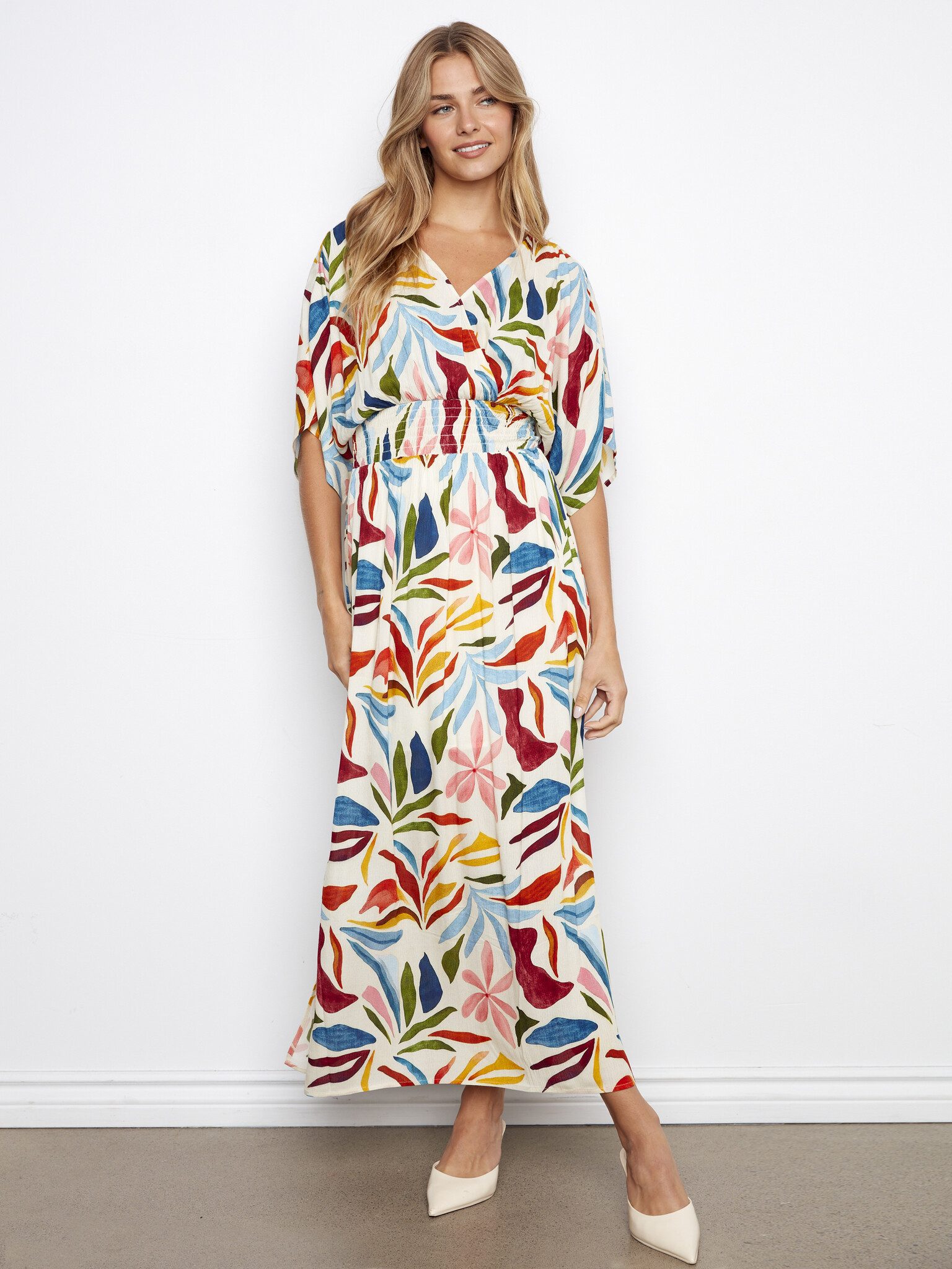 Charlie B Printed Dolman Short Sleeve Maxi Fake Wrap Dress C3201RP/496B SS26