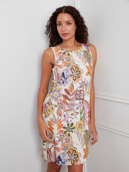 Charlie B Printed Sleeveless Shift Dress With Decorative Side Button Detail C3254P/229B SS26