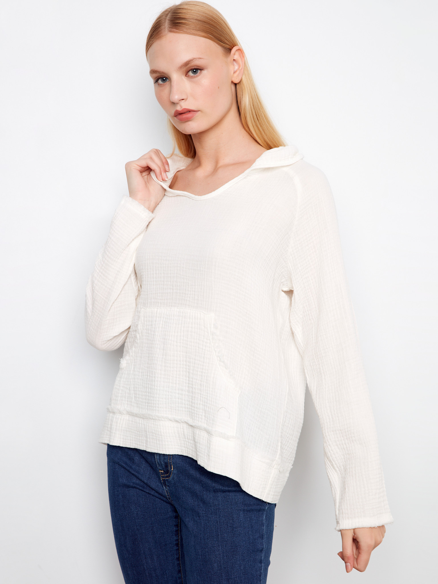 Charlie B Bubble Cotton Hoodie With Kangaroo Pocket C4445T/050C SS26