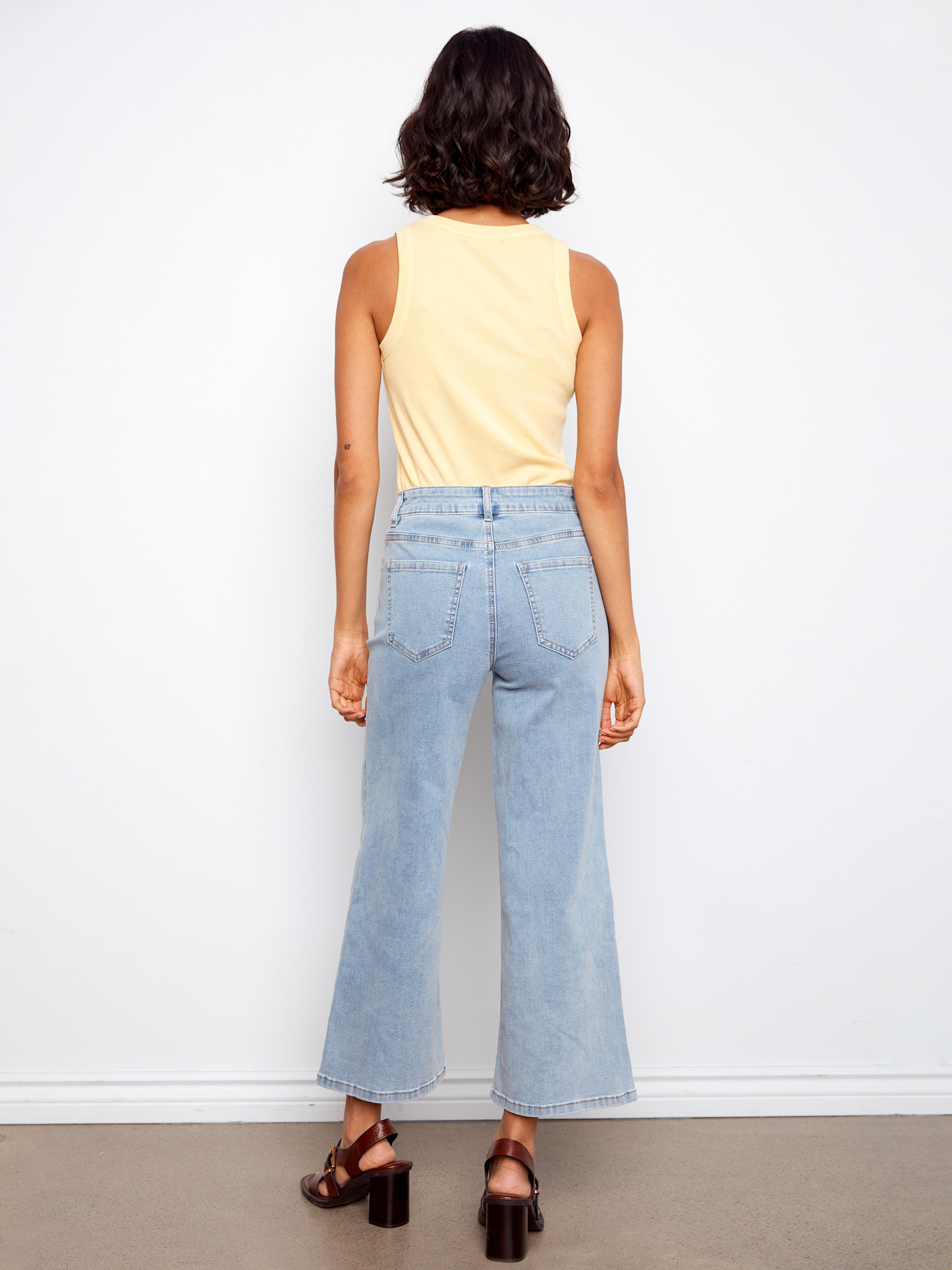 Charlie B Wide Leg Stretch Denim Pants With All Over Pixelated Flower Embroidery C5779/431A SS26