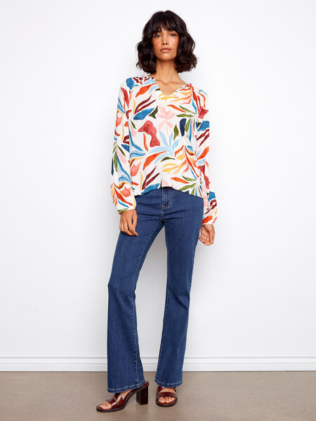 Charlie B Printed Raglan Long Sleeve Popover C4570DR/144C SS26