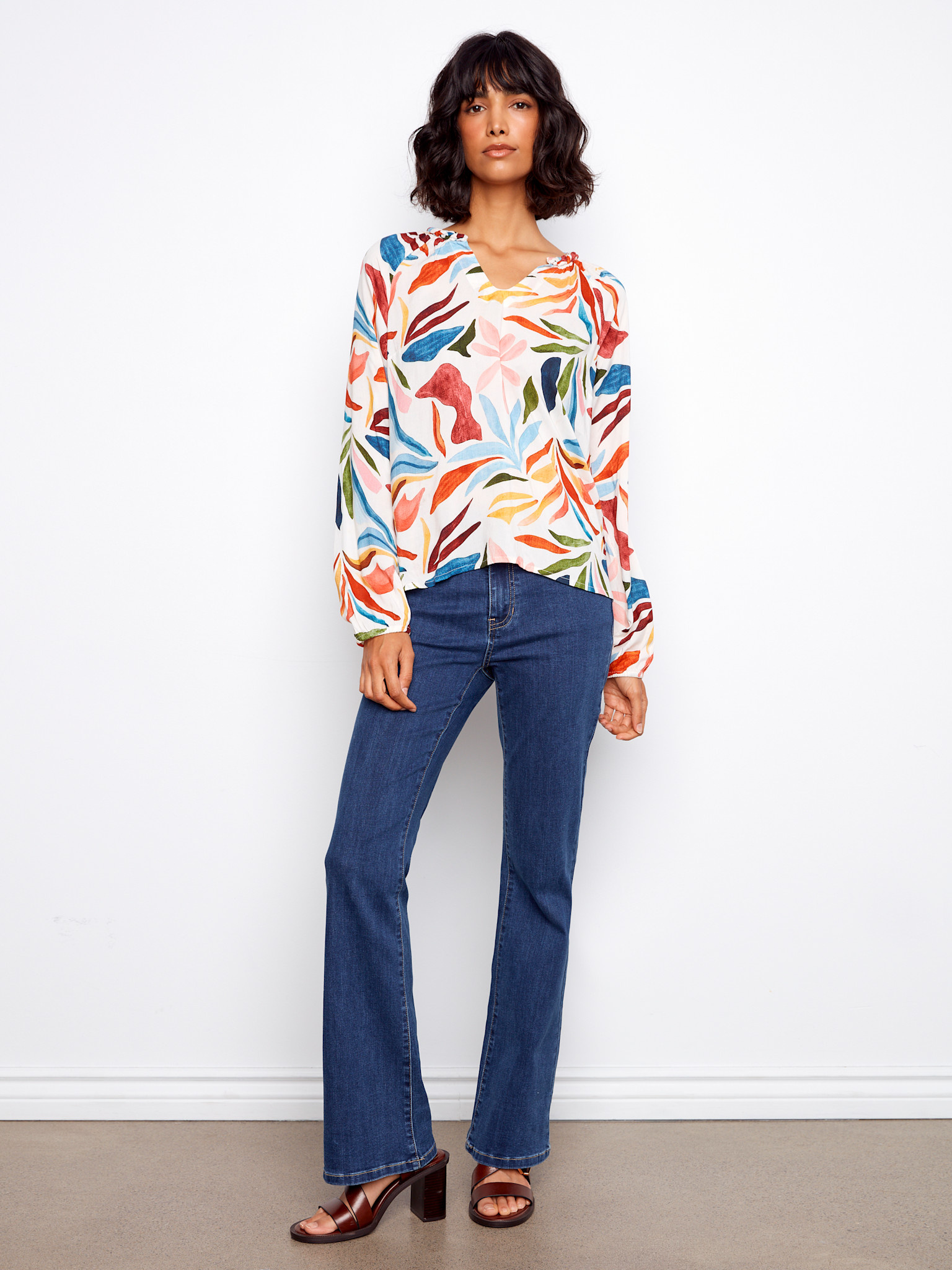 Charlie B Printed Raglan Long Sleeve Popover C4570DR/144C SS26