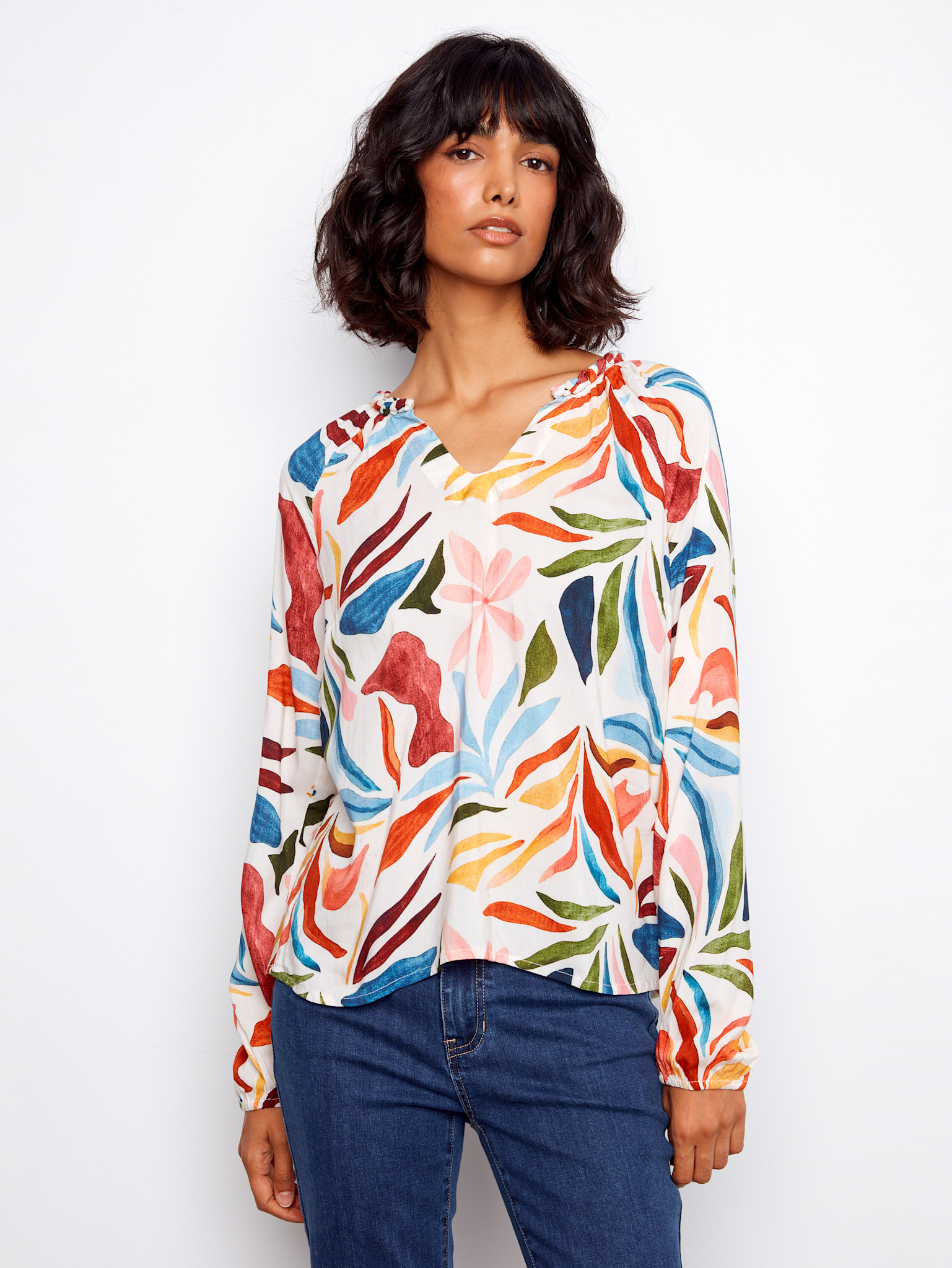 Charlie B Printed Raglan Long Sleeve Popover C4570DR/144C SS26