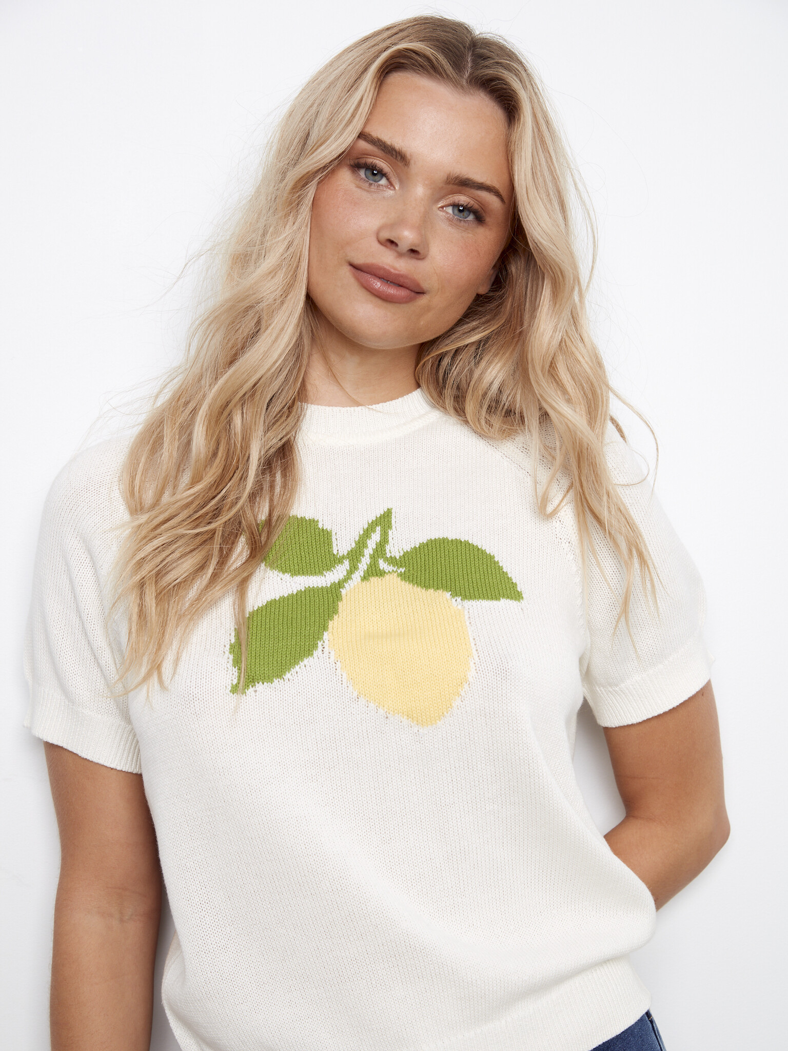 Charlie B Raglan Short Sleeve Crew Neck Sweater With Placed Jacquard C2972/577C SS26