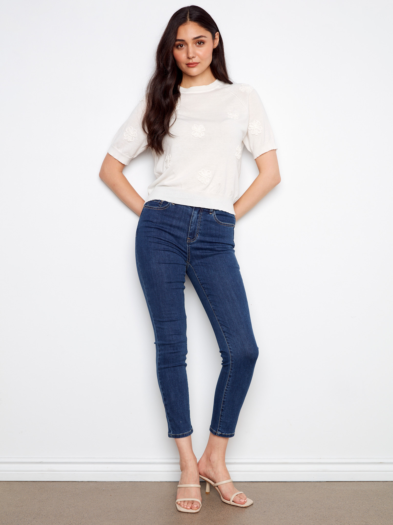 Charlie B Raglan Elbow Sleeve Sweater With Flowers Soutache Detail C2969/626B SS26