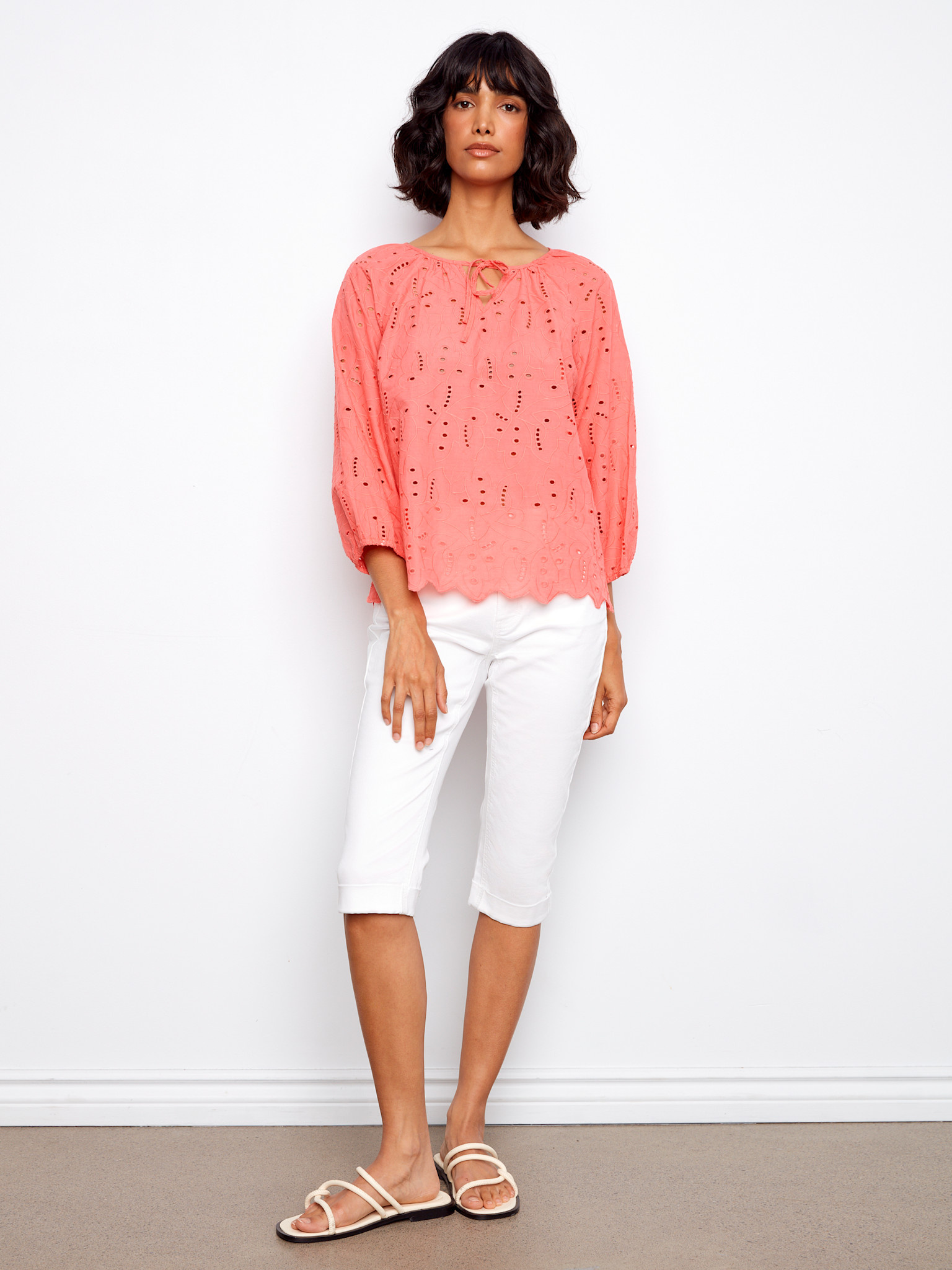 Charlie B 3/4 Raglan Sleeve Blouse With Ties At Notch Neckline C4661/505C SS26