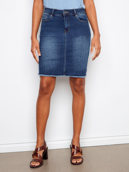Charlie B Stretch Denim Skort w/ Frayed Hem C7042 SS26