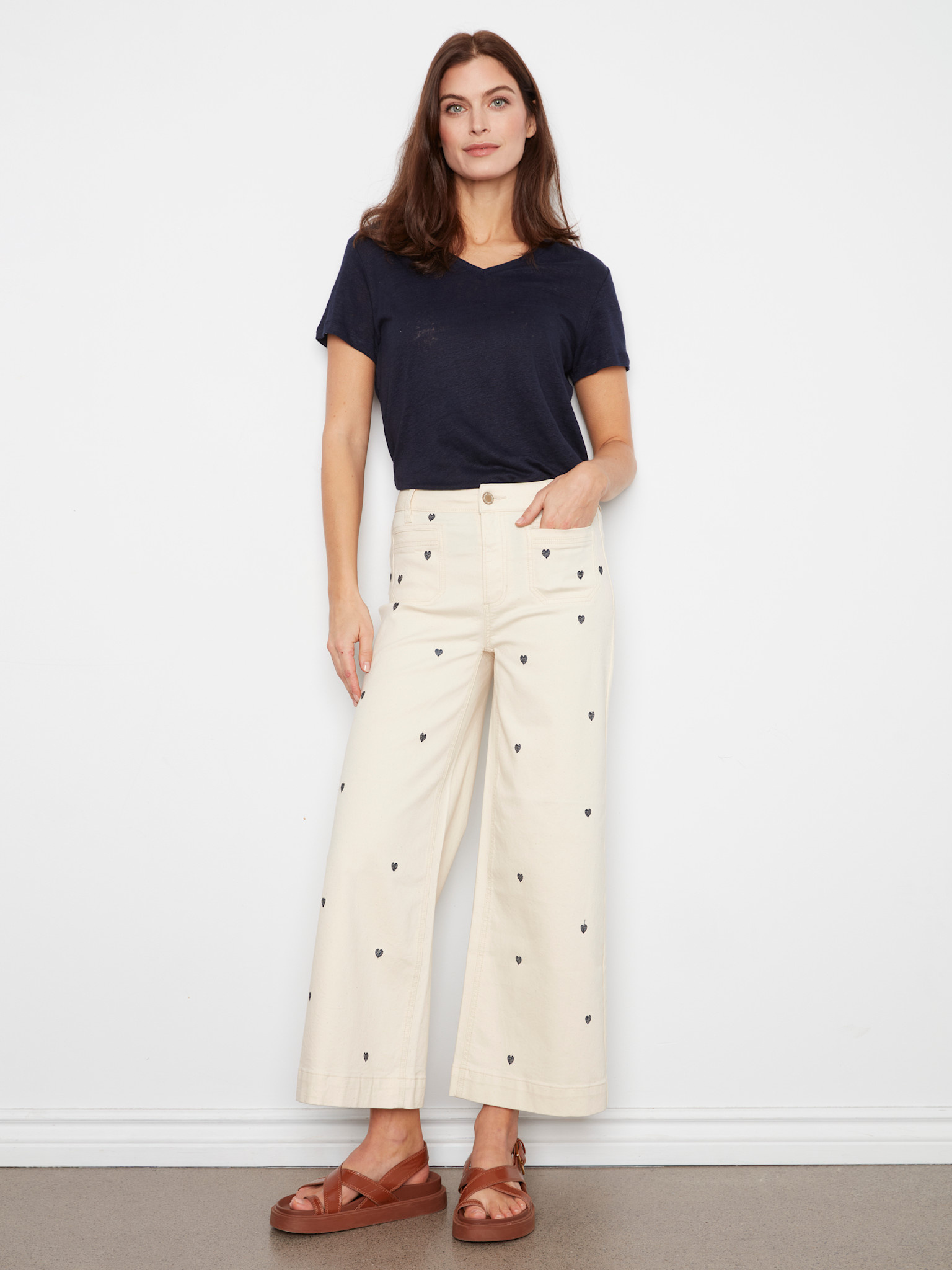Charlie B All Over Embroidered Cropped Patch Pocket Flare Pant C5538E SS26