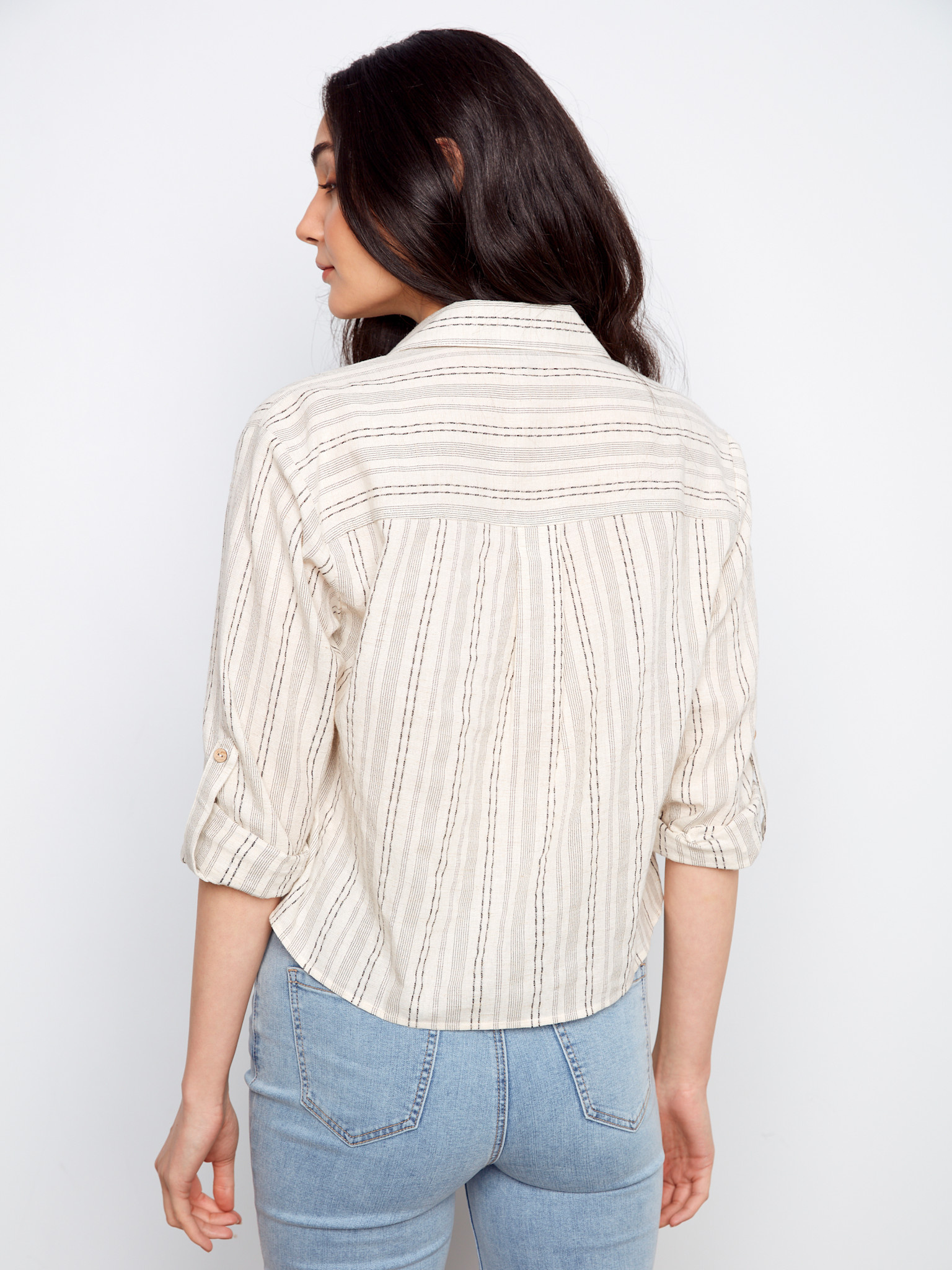 Charlie B Stripe Twist Front Shirt w/ Roll up Sleeve SS26 C4604R