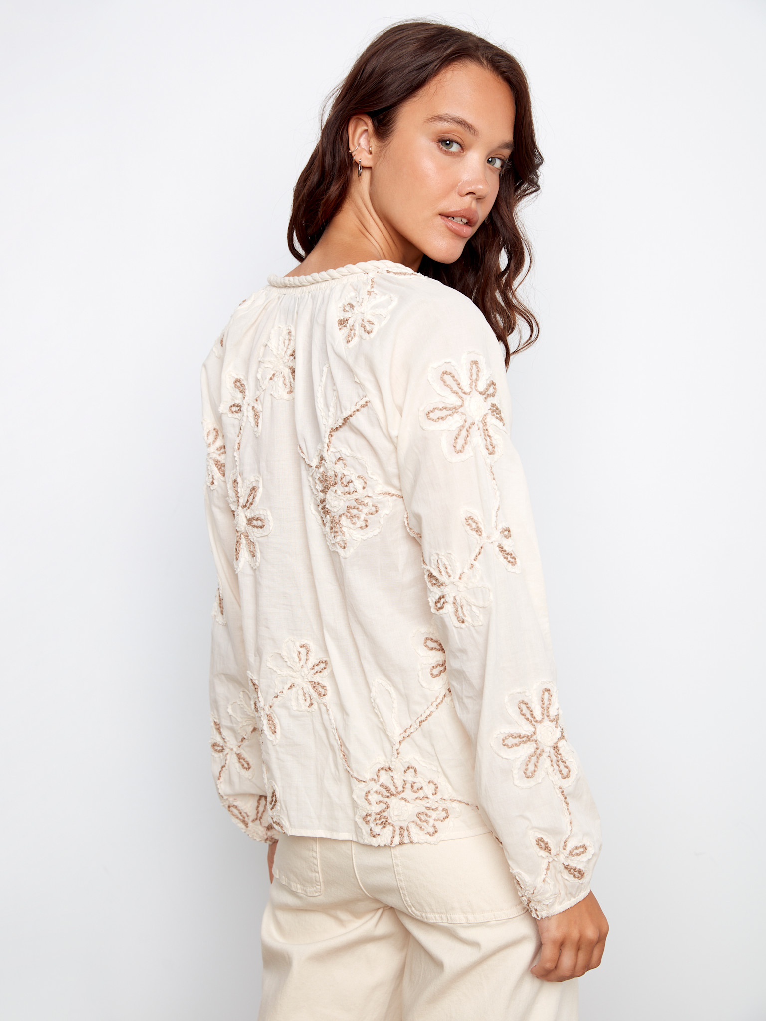 Charlie B Textured Embroidered Cotton Raglan Blouse SS26 C4570