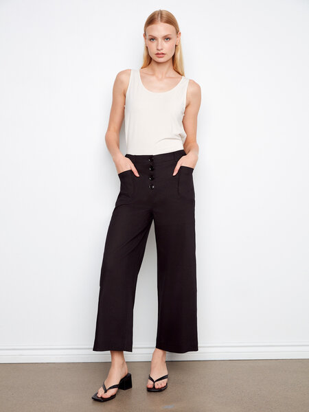 Charlie B Stretch Linen Wide Leg Button Front Pants SS26 C5751
