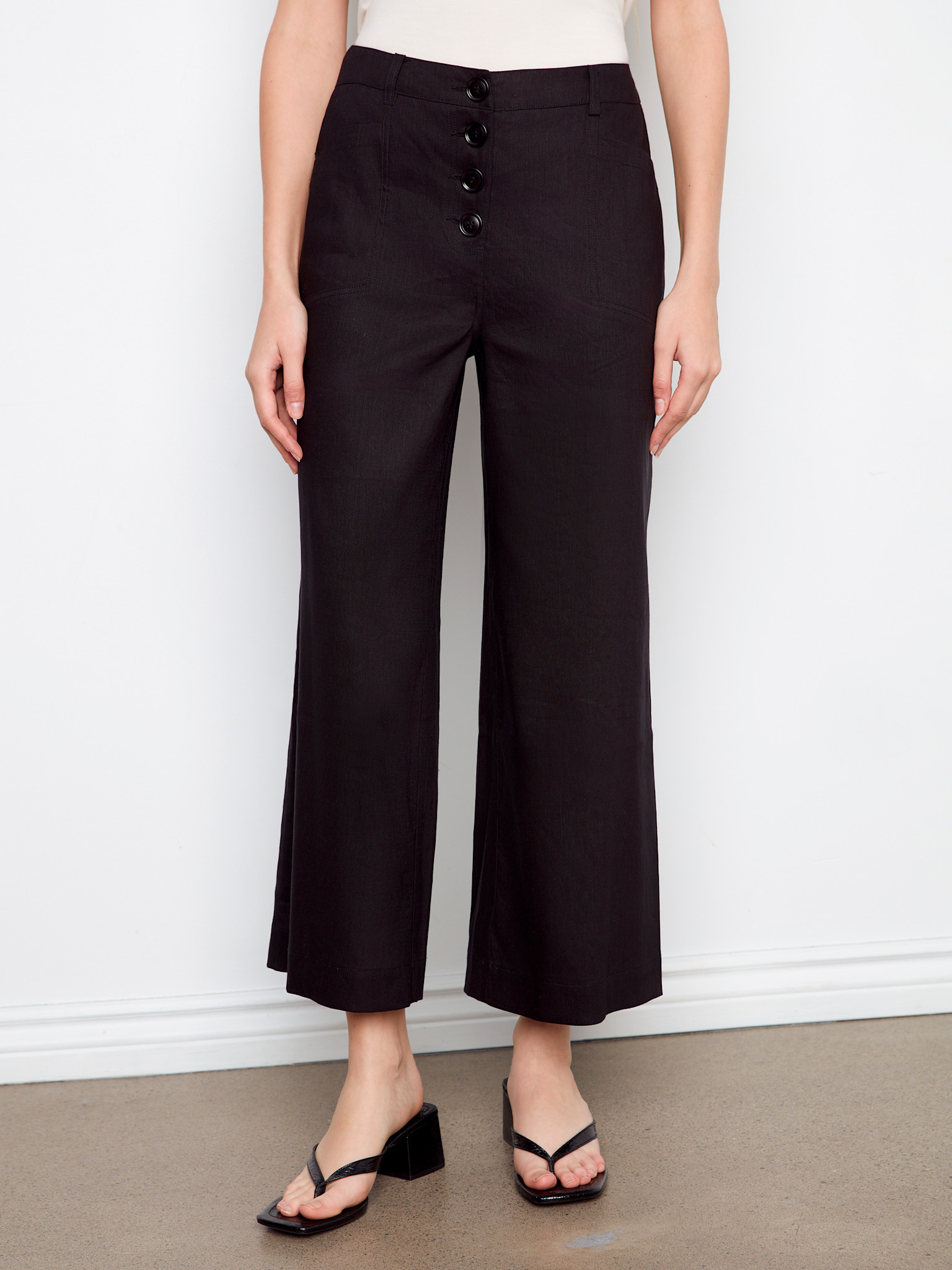 Charlie B Stretch Linen Wide Leg Button Front Pants SS26 C5751