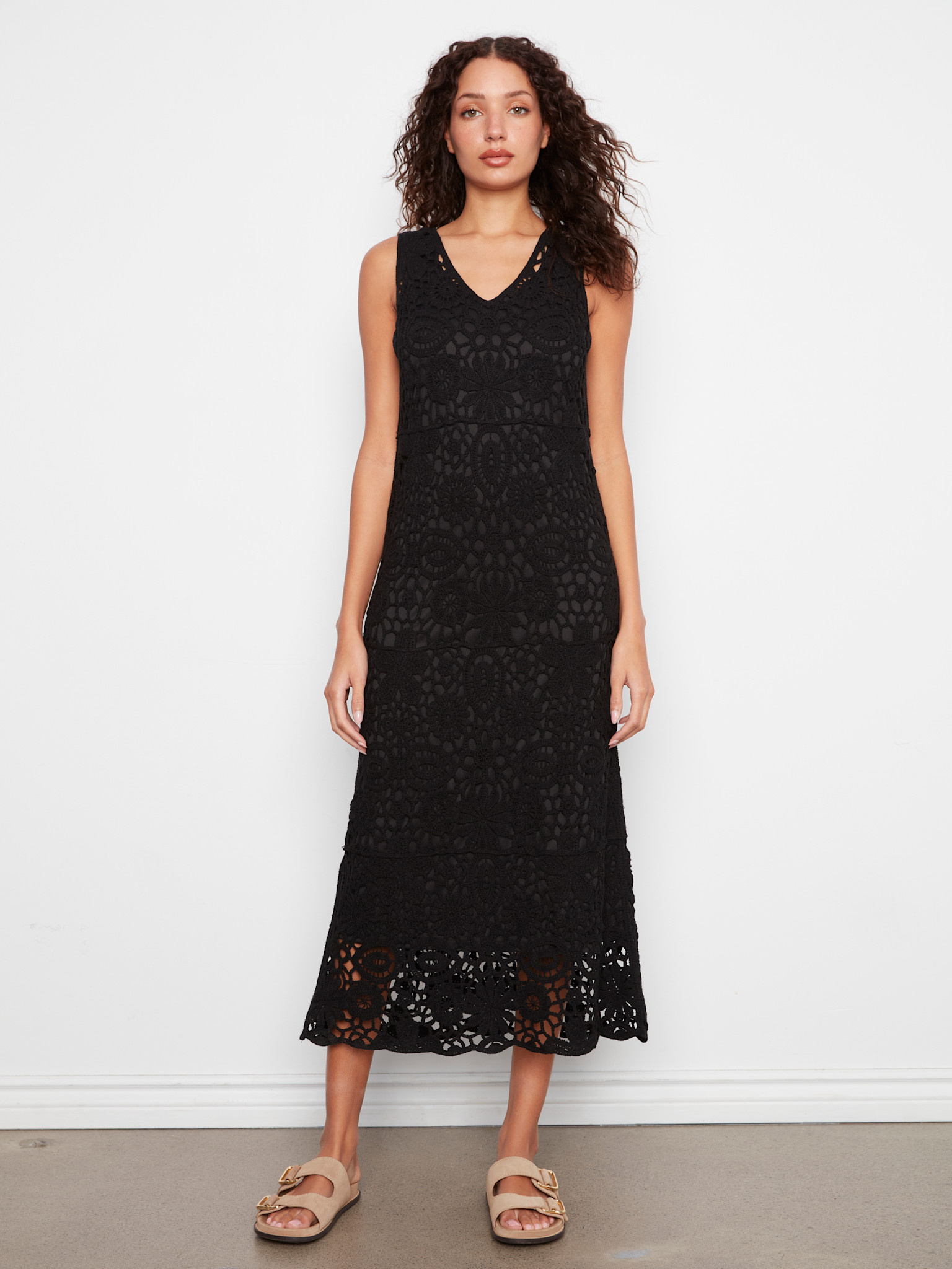 Charlie B Sleeveless V-Neck Lined Crochet Dress SS26 C3203