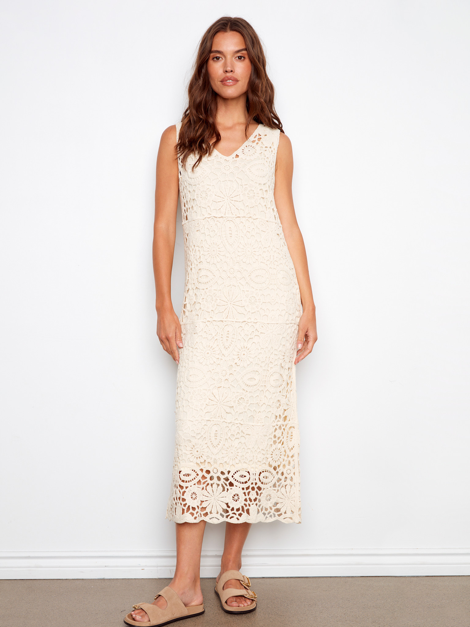 Charlie B Sleeveless V-Neck Lined Crochet Dress SS26 C3203