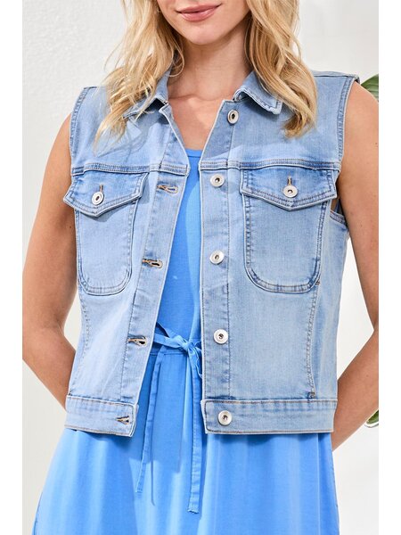Tribal SLEEVELESS DENIM JACKET W/POCKETS 6185O-SS26