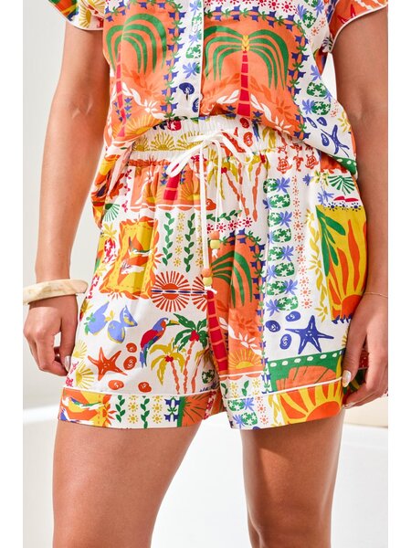 Tribal ELASTIC WB FLOWY SHORT W/ PIPING DTL 6162O-SS26