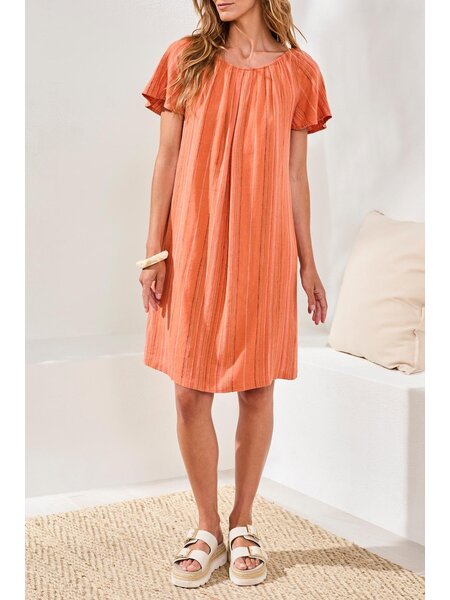 Tribal FLUTTER SLV DRESS W/ BK LACE UP & FRT PLEATS 6094O-SS26