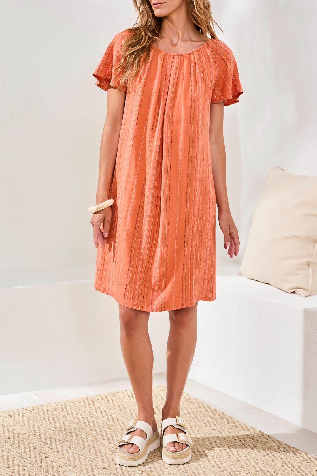 Tribal FLUTTER SLV DRESS W/ BK LACE UP & FRT PLEATS 6094O-SS26