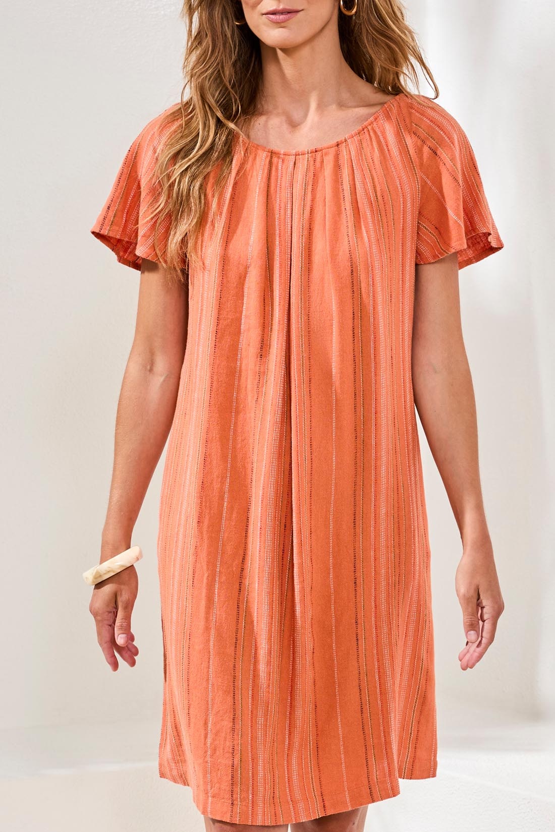 Tribal FLUTTER SLV DRESS W/ BK LACE UP & FRT PLEATS 6094O-SS26