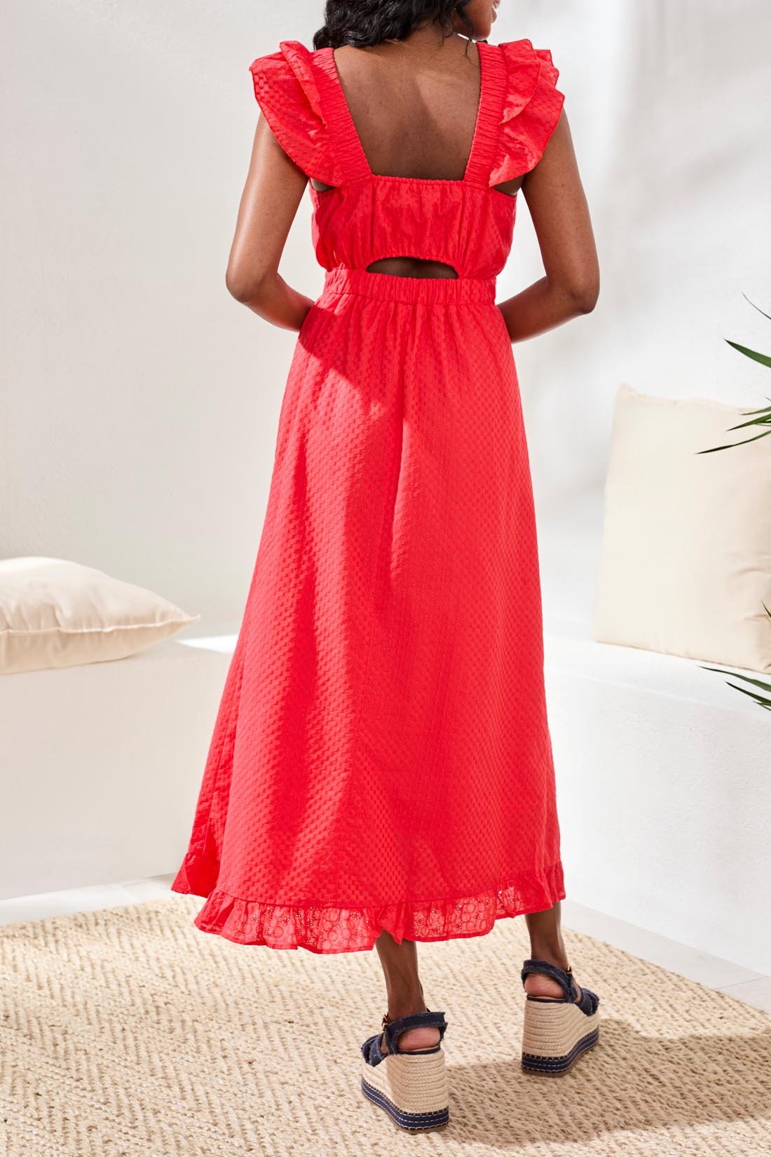 Tribal MAXI DRESS W/ FRILL DTL & BK CUTOUT 975O-SS26