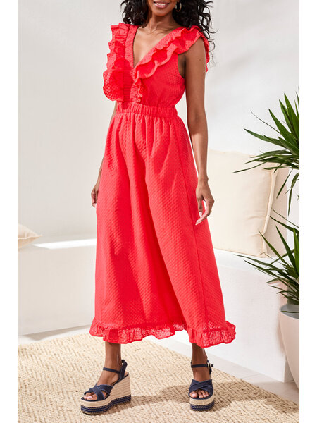 Tribal MAXI DRESS W/ FRILL DTL & BK CUTOUT 975O-SS26