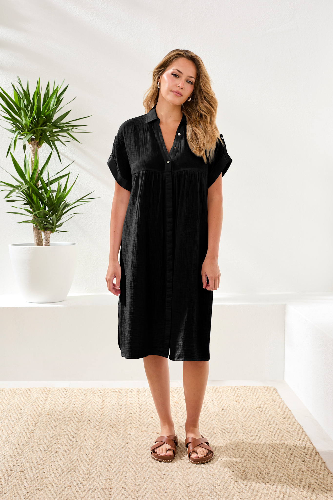 Tribal FLOWY SHIRT DRESS W/ HIDDEN PLACKET 6054O-SS26