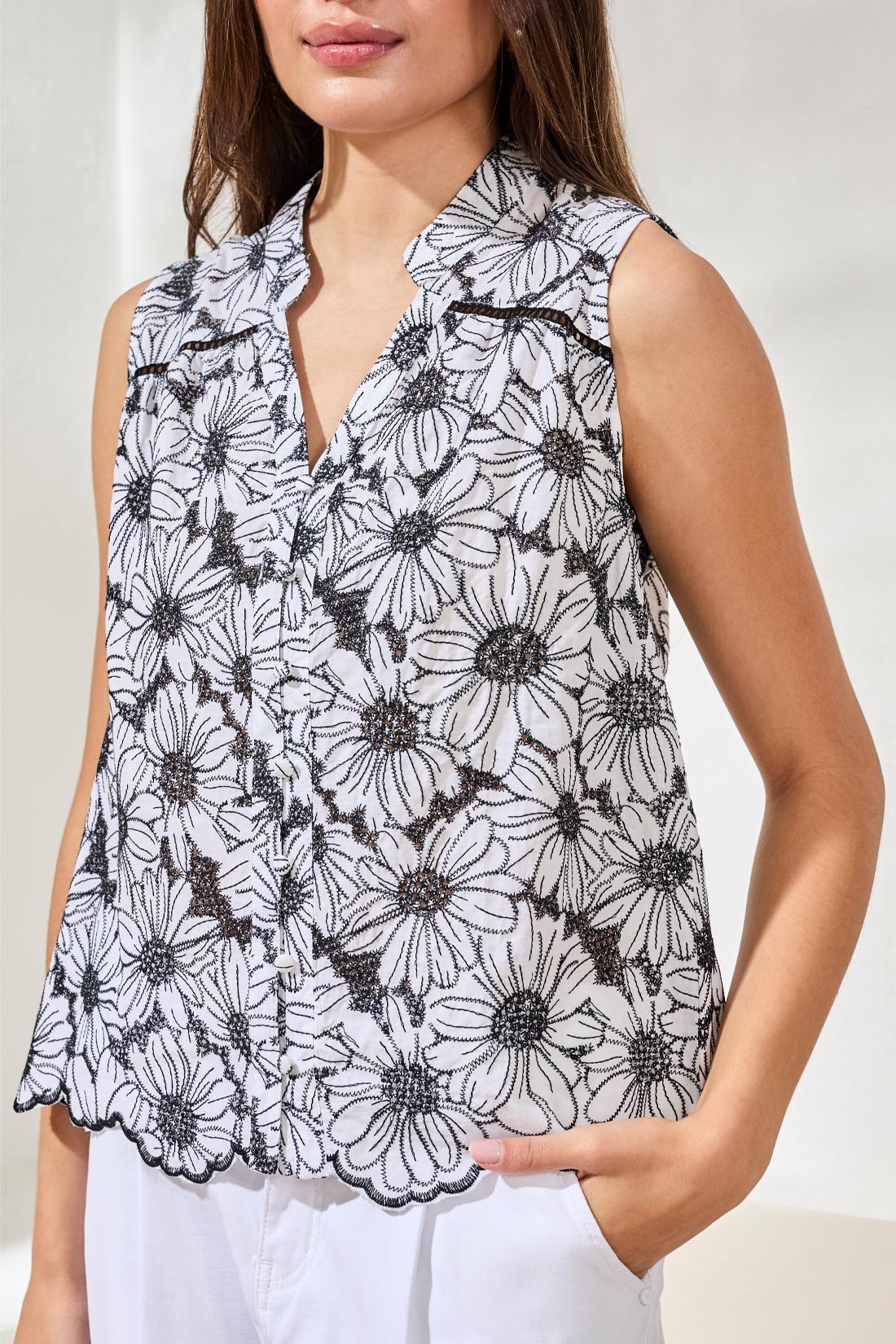 Tribal SLV/LESS BUTTON FRONT BLOUSE 6213O-SS26