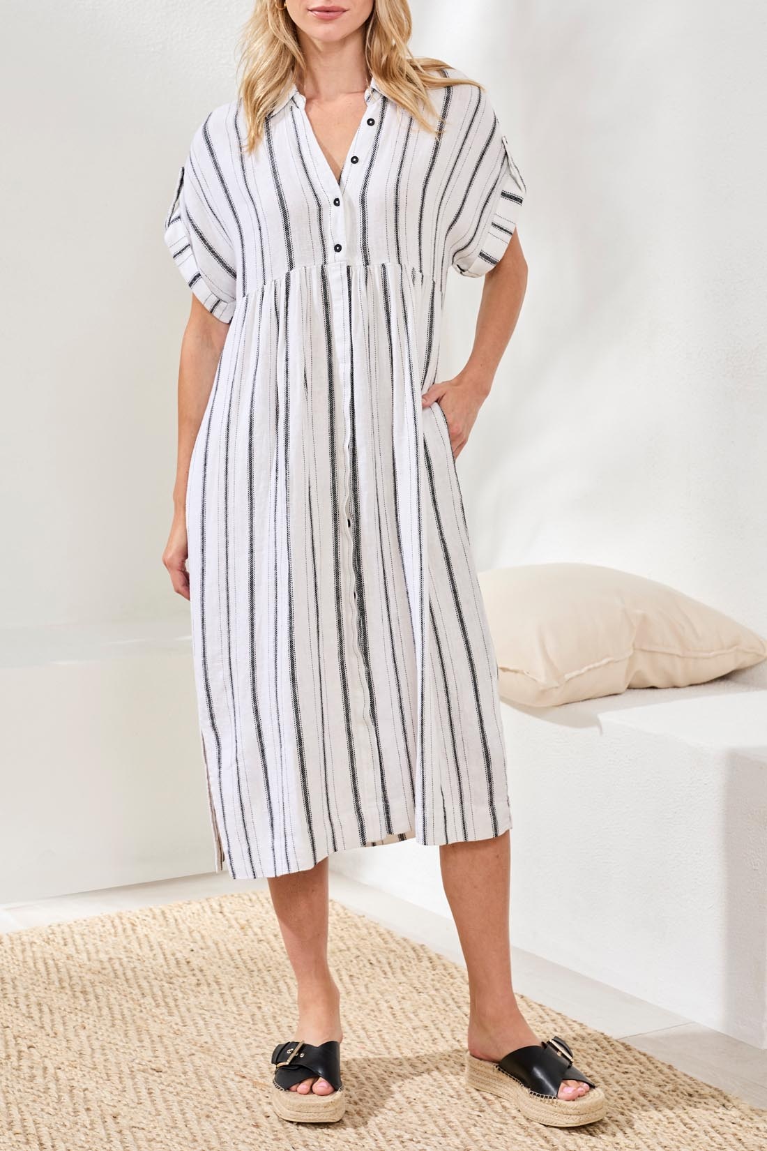 Tribal FLOWY SHIRT DRESS W/ SLIT & HIDDEN PLACKET 6095O-SS26