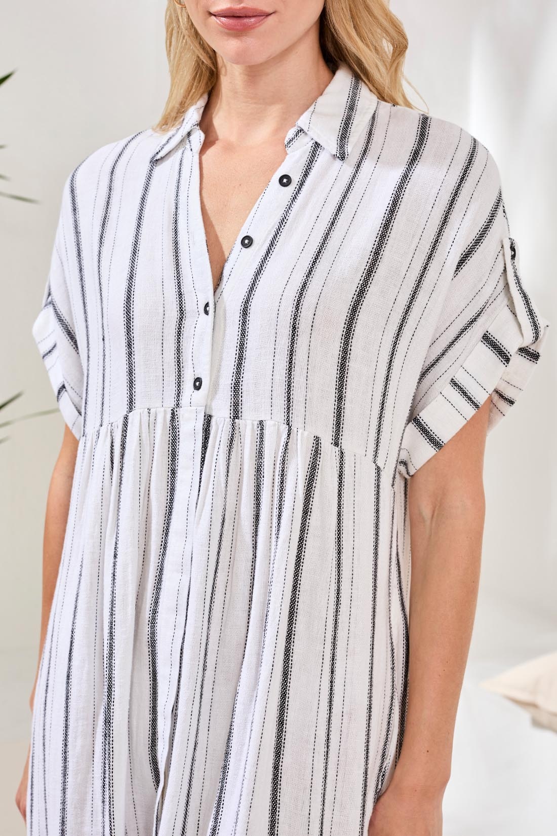 Tribal FLOWY SHIRT DRESS W/ SLIT & HIDDEN PLACKET 6095O-SS26