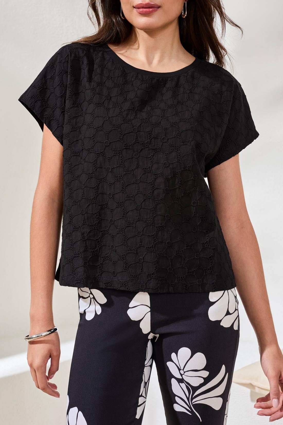 Tribal CAP SLEEVE CREW NECK TOP 2483O-SS26