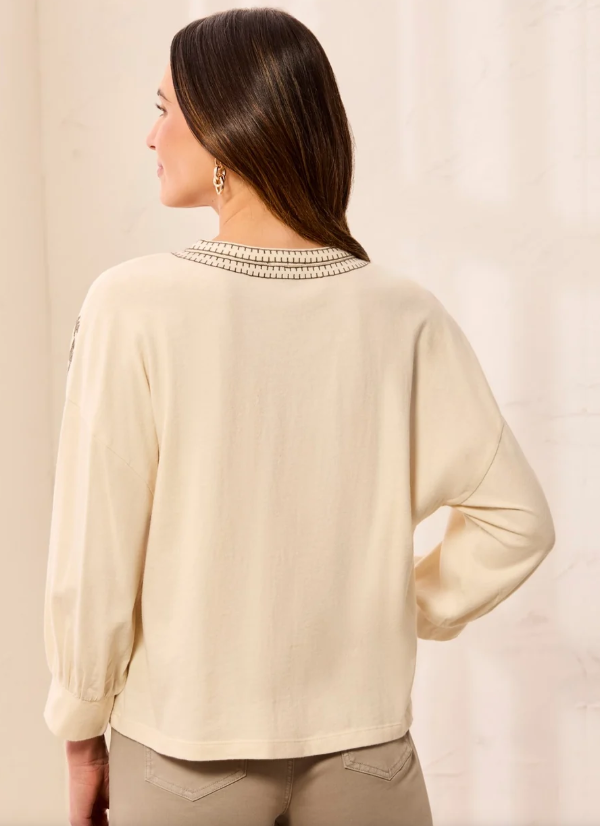 Tribal 3/4 SLV NOTCH COLLAR TOP 3157O