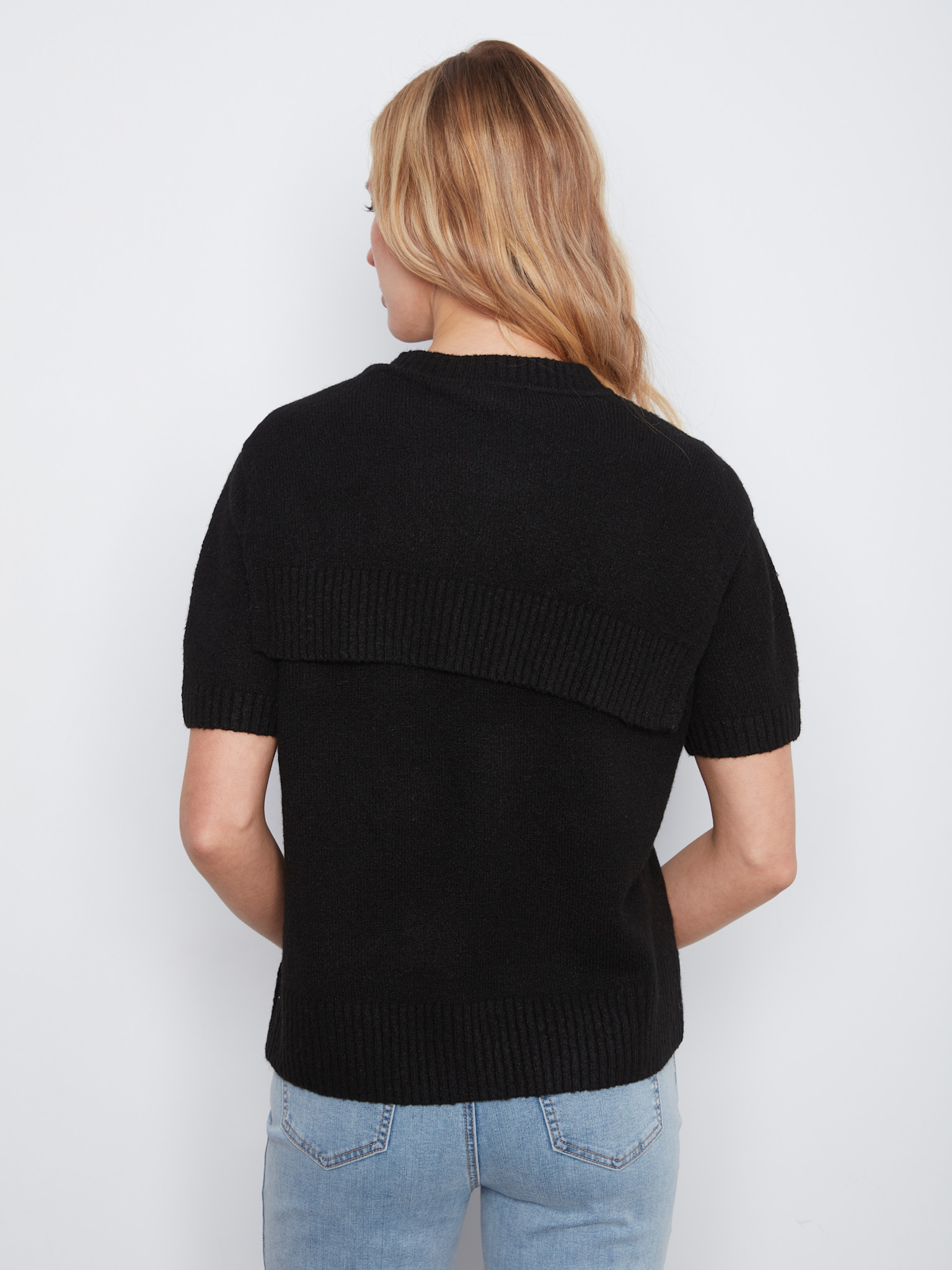 Charlie B Short Sleeve Crew Neck Sweater With Combined Sleeves Detail C2069/690C -FW26