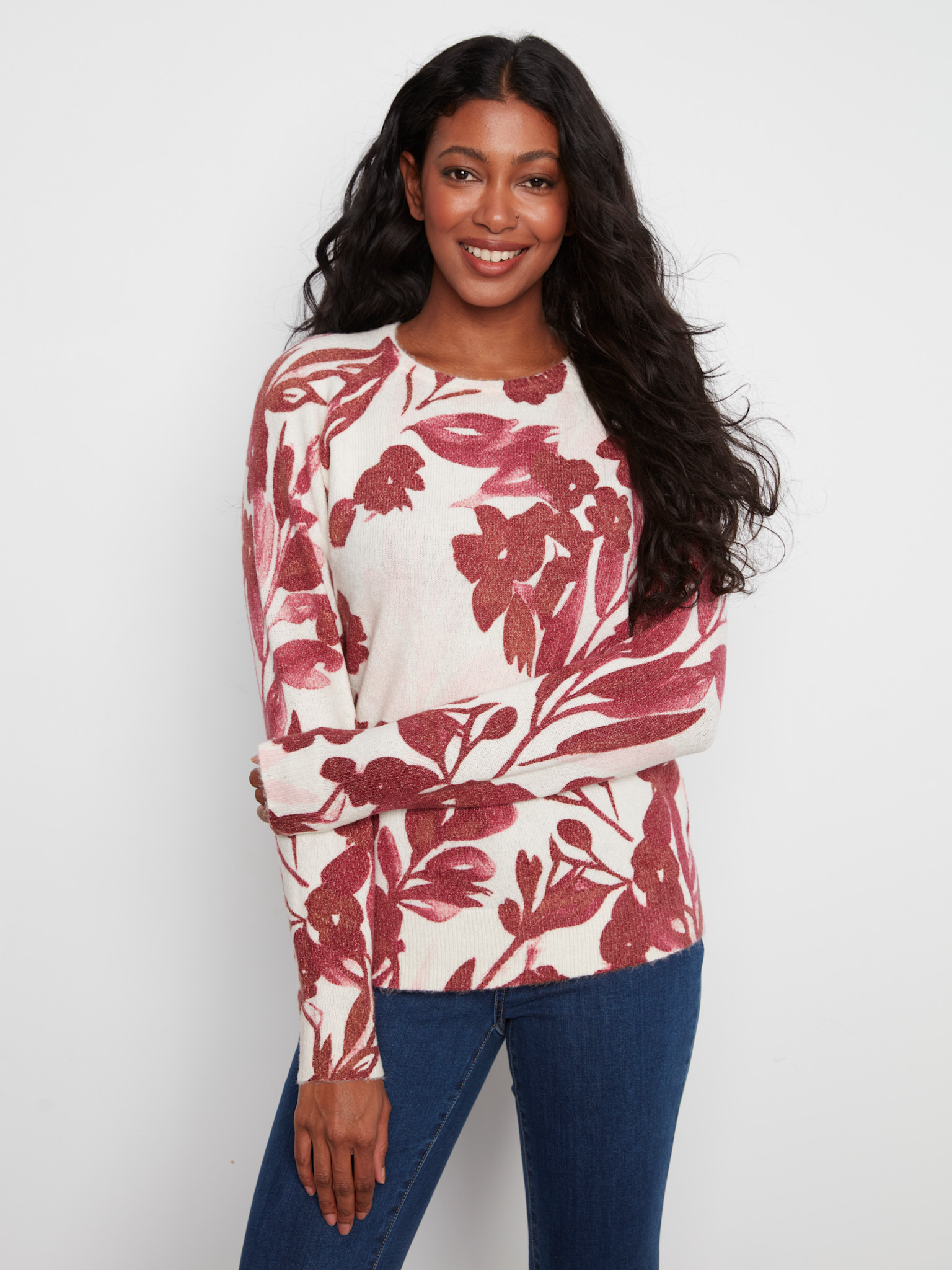 Charlie B Reversible Printed Raglan Long Sleeve Crew Neck Sweater C2268YR/918A -FW26