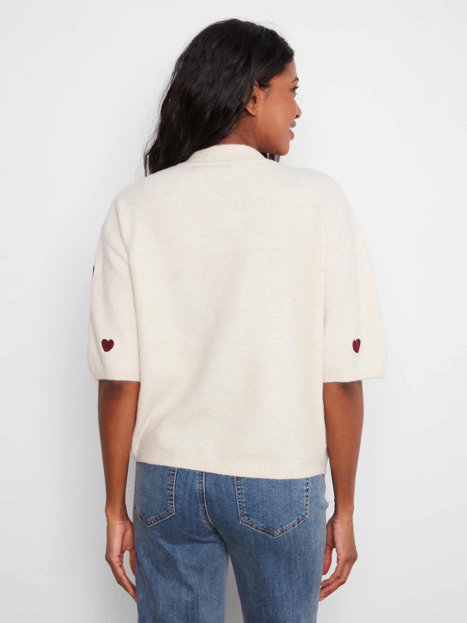 Charlie B Elbow Sleeve Balloon Shape Sweater With Allover Embroidery C2858E/707C -FW26