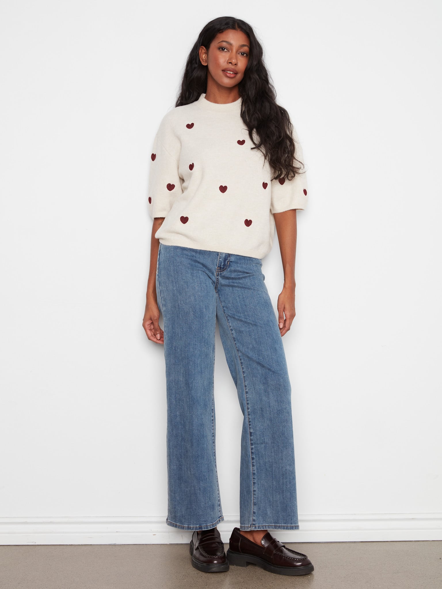 Charlie B Elbow Sleeve Balloon Shape Sweater With Allover Embroidery C2858E/707C -FW26
