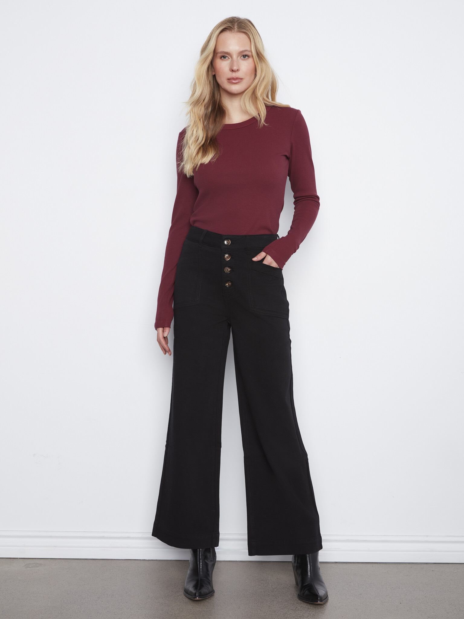 Charlie B Wide Leg Button Front Pants With Patch Pockets C5835/667C -FW26