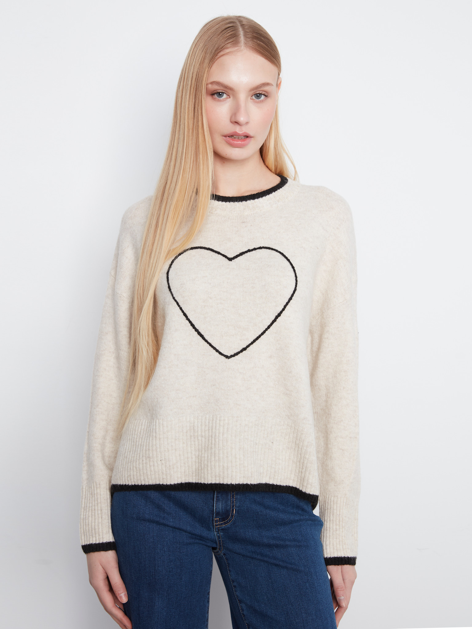 Charlie B Long Sleeve Drop Shoulder Mock Neck Sweater With Embroidery Detail C2026H/690C -FW26