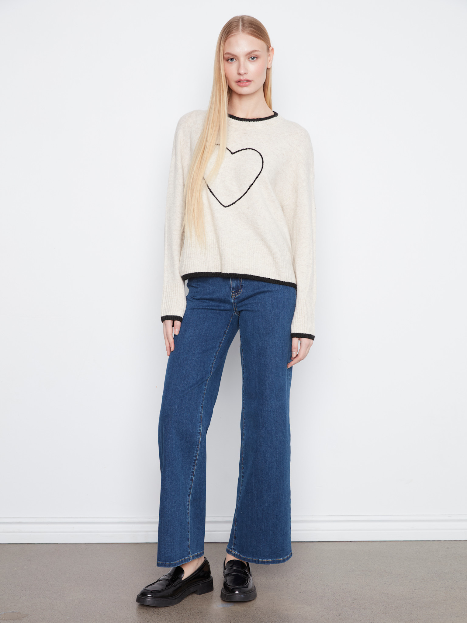 Charlie B Long Sleeve Drop Shoulder Mock Neck Sweater With Embroidery Detail C2026H/690C -FW26