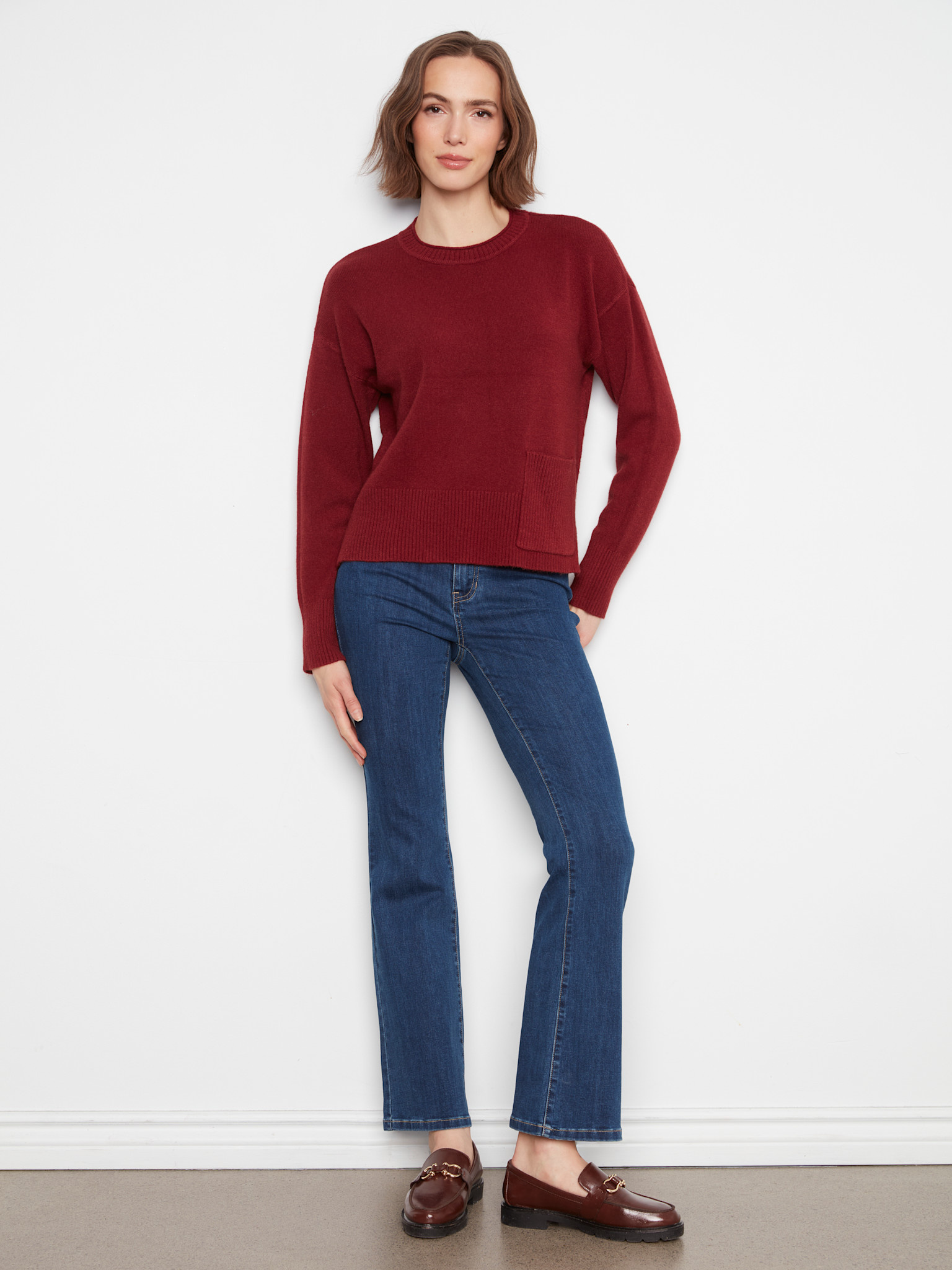 Charlie B Crew Neck Cropped Sweater with Pocket C2052/736A -FW26
